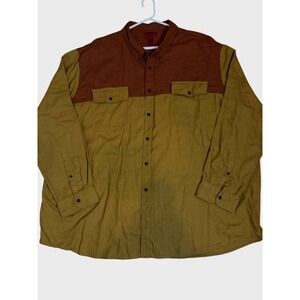Foundry Young Mens Color Block Long Sleeve Button Down Shirt Khaki Brown 4XL‎